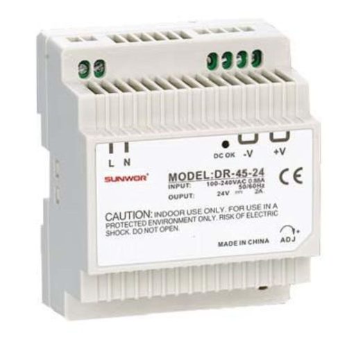 SUNWOR DR-45-12 DIN sínre szerelhető kapcsolóüzemű tápegység 12 VDC 3.8 A DR4512