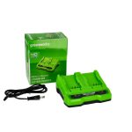 Akkumulátor töltő Greenworks G40X2UC2 kettő darab akkumulátorhoz 2940907-GW