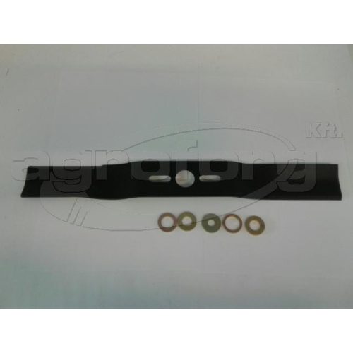 Fűnyíró kés  430mm, univerzális hajlított, betétgyűrűvel utángyártott MOG986/R