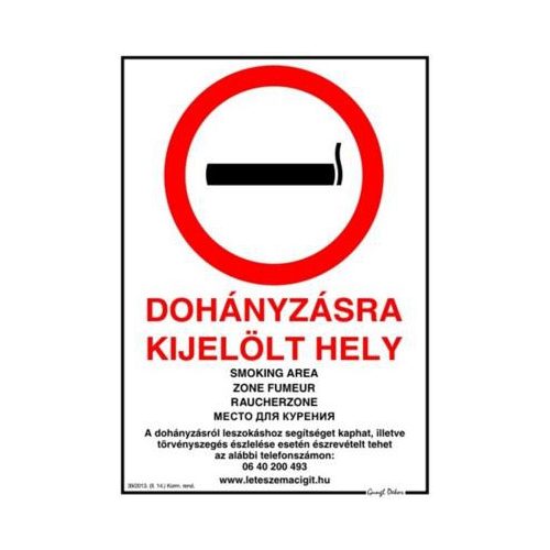 JKH Öntapadós matrica A4 DOHÁNYZÁSRA KIJELÖLT HELY 3427102