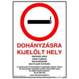 JKH Tábla műanyag A4 DOHÁNYZÁSRA KIJELÖLT HELY 3427181