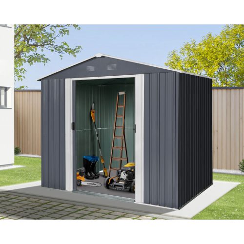Riwall RMSA 6x8 fém kerti tároló 2,4 x 1,7 m nyeregtetővel - SD-X0608-H170C-A