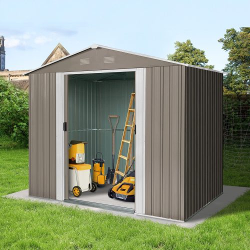 Riwall RMSA 6x8 fém kerti tároló 2,4 x 1,7 m nyeregtetővel (barna) - SD-X0608-H170C-B