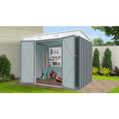 Riwall RMSP 6x8 fém kerti tároló 2,4 x 1,8 m lapostetővel (antracit) - SM-F68K-H158-A