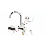 Átfolyós vízmelegítő LED kijelzős csaptelep fali csatlakozós tusrózsával HOP1000762