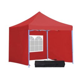   Kerti pavilon összecsukható 3-fallal hordtáskával 2,9x2,9m piros HOP1000807-2