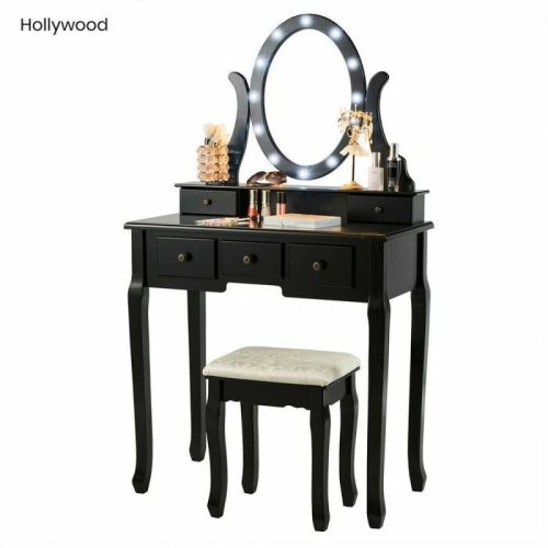 Tükrös fésülködő asztal Hollywood fekete HOP1000990-2