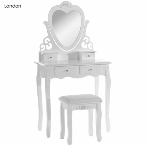 Tükrös fésülködő asztal székkel London fehér HOP1001147-1