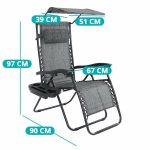 Zéró gravitációs szék napellenzővel és pohártartóval 2db szürke HOP1001529-1