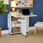 Összecsukható gurulós asztal polcokkal kinyitható asztallappal fehér HOP1001539