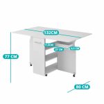 Összecsukható gurulós asztal polcokkal kinyitható asztallappal fehér HOP1001539