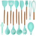 14-darabos konyhai eszközkészlet hőálló szilikon fejjel tartóval türkiz HOP1001658-3