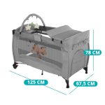 Utazóágy pelenkázó lappal játékhíddal szürke HOP1001795