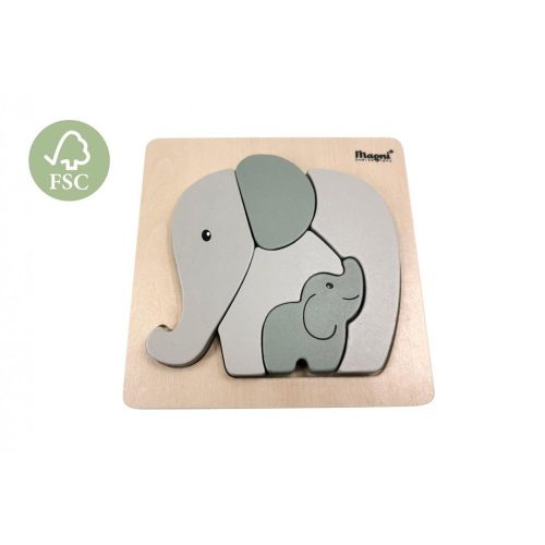Fa formabeillesztő puzzle Elefántok, pasztell szürke Magni Magni3330G